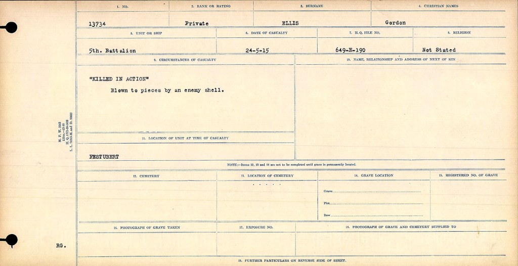 Private Gordon Ellis,&nbsp;#13734